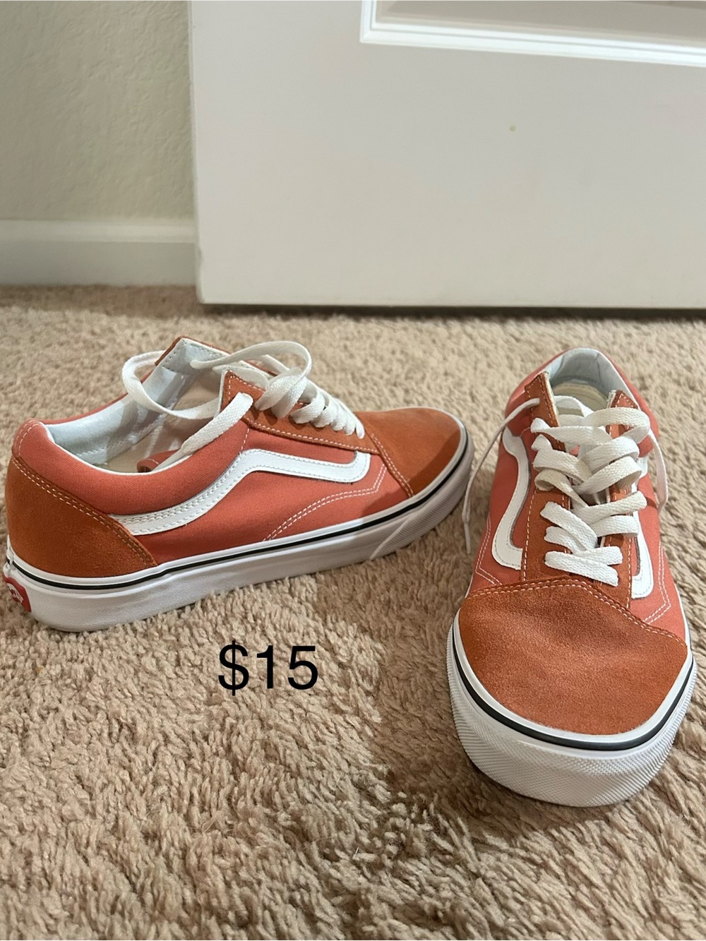Nike Orange and White Low-Top Sneakers with Suede Toe